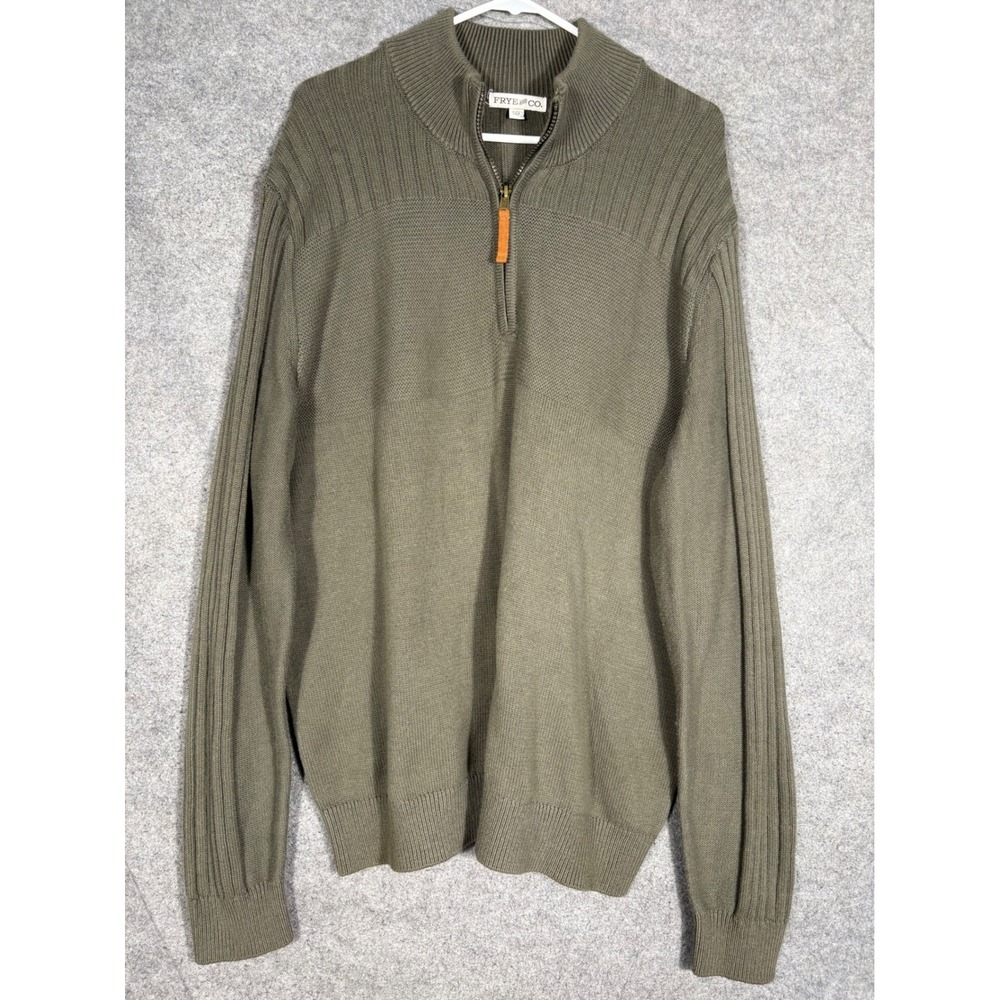 Frye and Co Mens XXL Quarter Zip Sweater Olive Green‎ Cotton Blend Ribbed Knit